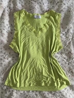 george lace trim key lime green tank top